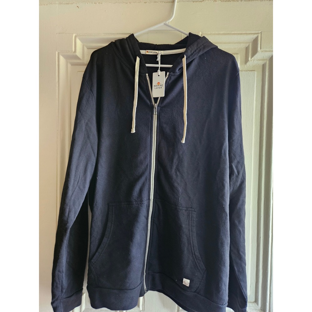 Marine Layer Mens Full Zip Hoodie Black Fleece Sweatshirt XL NWT